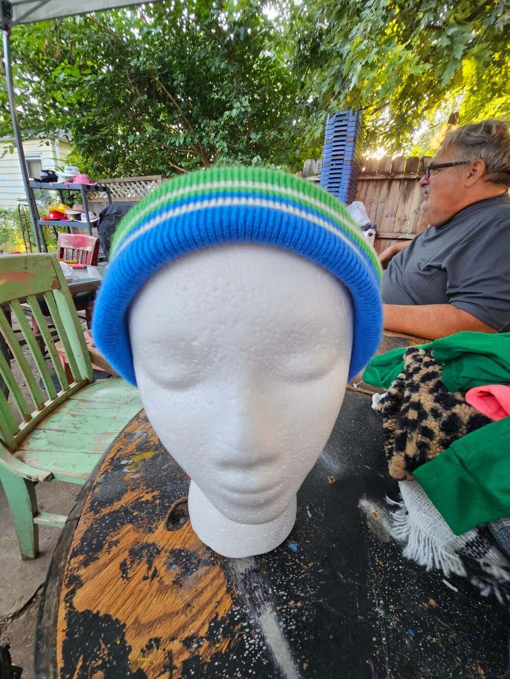 Vintage Striped Multi-Color Knit Beanie Hat Blue Green Orange Purple